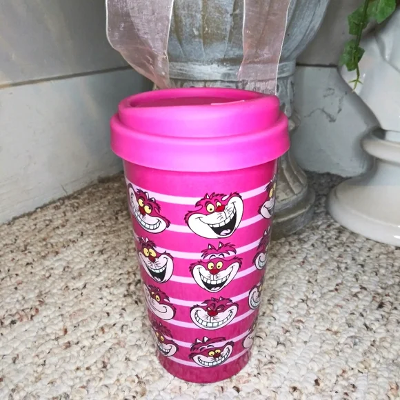 Disney Store Rare Fuschia/Pink Cheshire Cat Porcelain Travel Mug - Picture 7 of 7